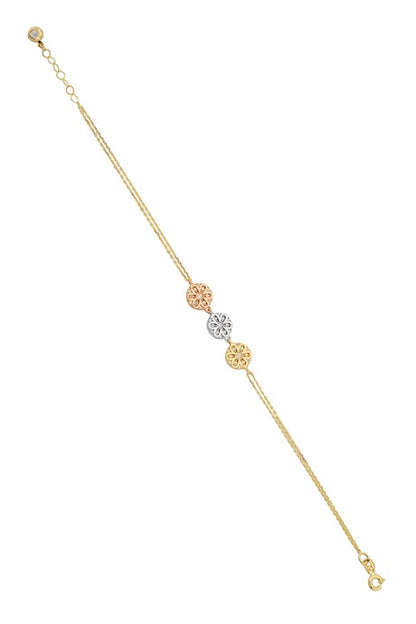 Solid Gold Three Colors Flower Bracelet | 14K (585) | 2.98 gr