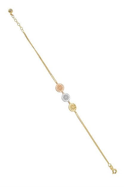 Pulsera de flores de tres colores de oro macizo | 14K (585) | 2,68 gramos