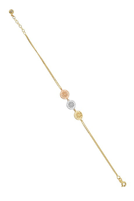 Solid Gold Three Colors Flower Bracelet | 14K (585) | 2.68 gr