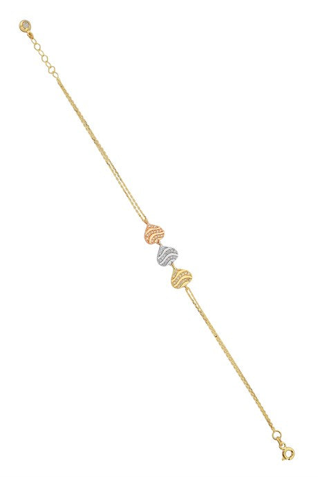 Solid Gold Three Colors Heart Bracelet | 14K (585) | 2.68 gr