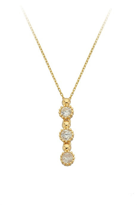 Solid Gold Three Gemstones Necklace | 14K (585) | 1.92 gr