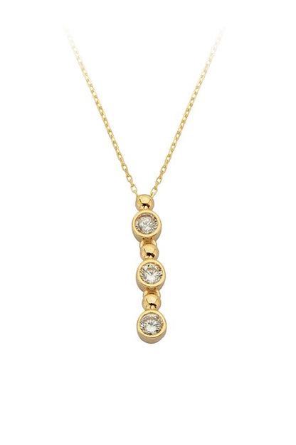 Solid Gold Three Gemstone Necklace | 14K (585) | 1.88 gr