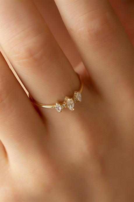 Solid Gold Three Stone Ring | 14K (585) | 1.15 gr