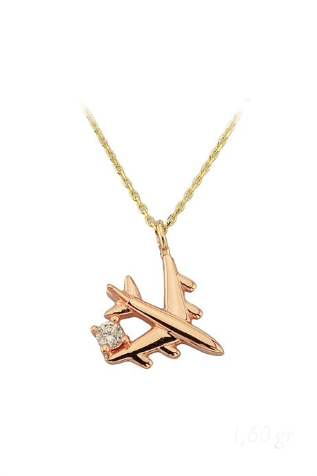 Solid Gold Plane Necklace | 14K (585) | 1.60 gr