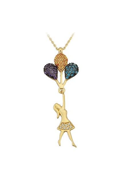 Solid Gold Flying Balloon Girl Necklace | 14K (585) | 2.80 gr