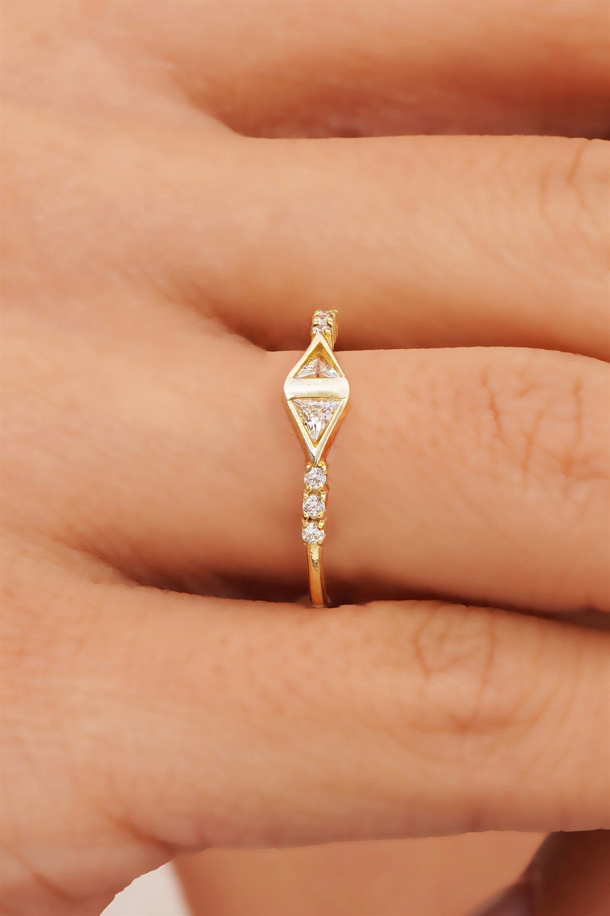 Solid Gold Triangle Gemstone Design Ring