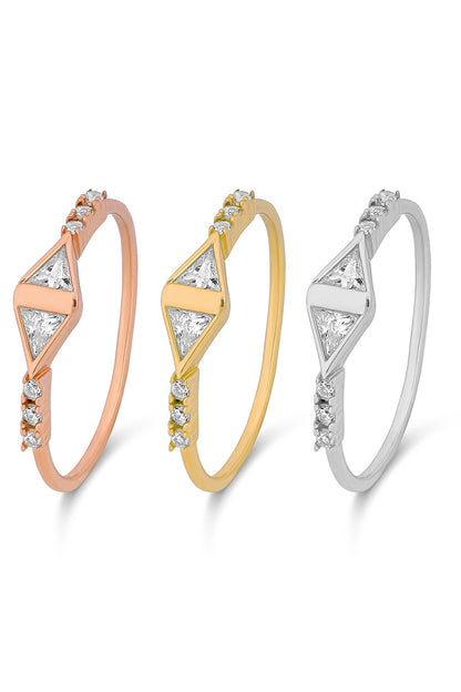 Solid Gold Triangle Gemstone Design Ring