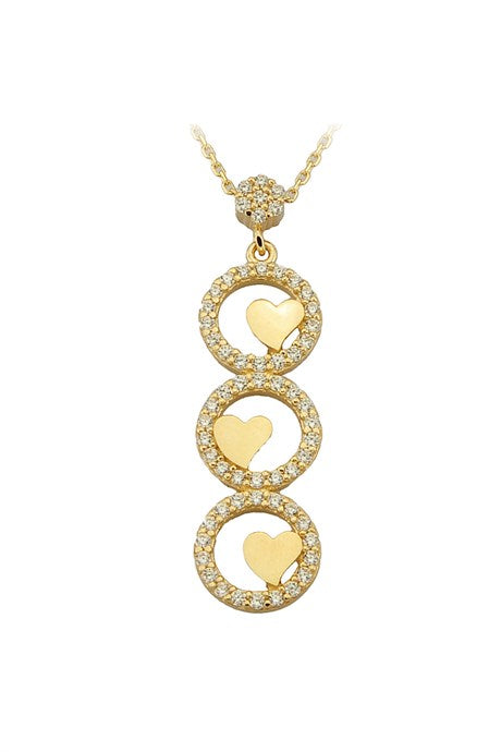 Collar de corazón de triple círculo de oro macizo | 14K (585) | 2,48 gramos