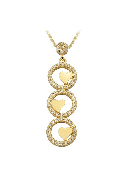 Solid Gold Triple Circle Heart Necklace | 14K (585) | 2.48 gr