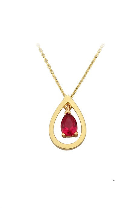 Solid Gold Ruby Drop Necklace | 14K (585) | 1.78 gr