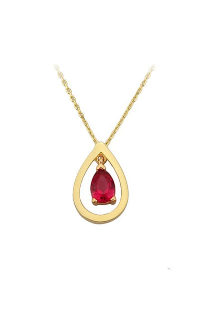 Solid Gold Ruby Drop Necklace | 14K (585) | 1.78 gr