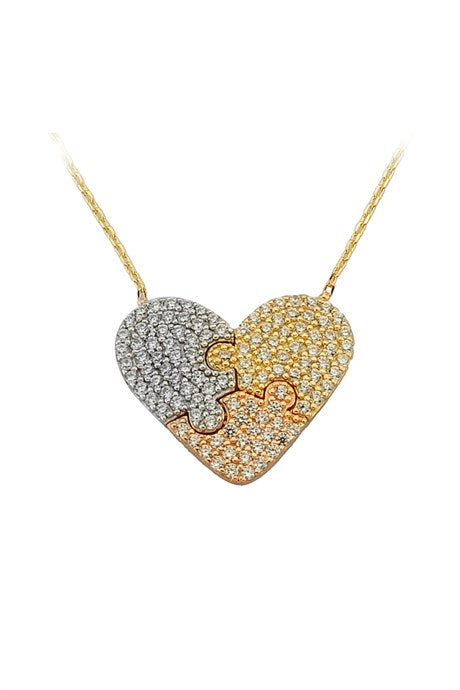 Collar de corazón de rompecabezas de oro macizo | 14K (585) | 3,10 gramos