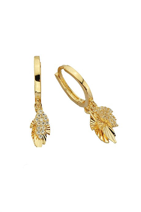 Solid Gold Leaf With Figure Circle Earring | 14K (585) | 2.98 gr