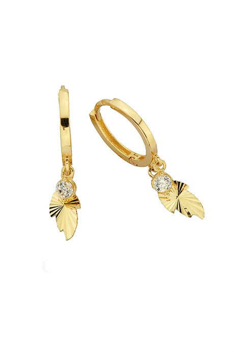 Solid Gold Leaf With Figure Circle Earring | 14K (585) | 2.19 gr