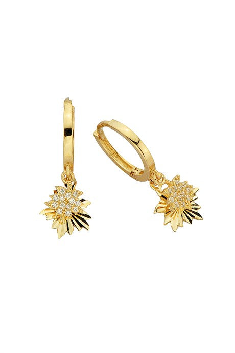 Solid Gold Leaf With Figure Circle Earring | 14K (585) | 2.68 gr