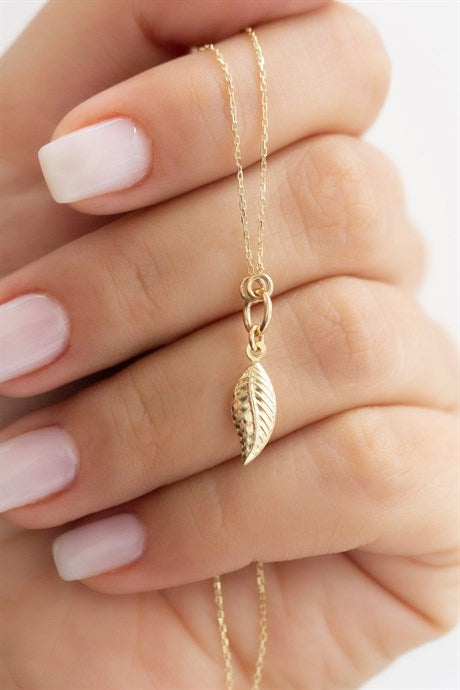 Solid Gold Leaf Necklace | 14K (585) | 1.56 gr