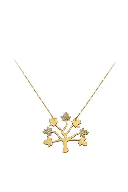 Collar de oro macizo con árbol de hojas | 14K (585) | 3,34 gramos