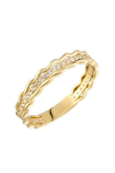 Anillo de barrena de media eternidad de oro macizo | 14K (585) | 1,46 gramos