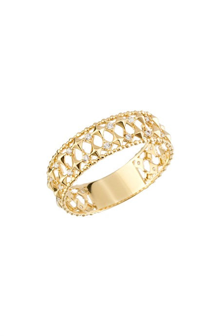 Solid Gold Half Eternity Diamond Pattern Ring | 14K (585) | 1.68 gr