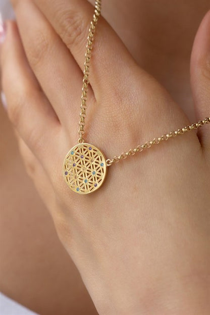 Solid Gold Flower of Life Necklace | 14K (585) | 4.66 gr