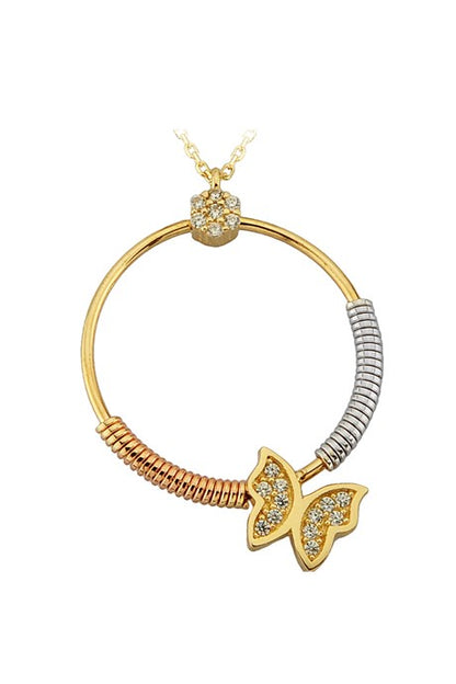 Solid Gold Spring Circle Butterfly Necklace | 14K (585) | 2.56 gr