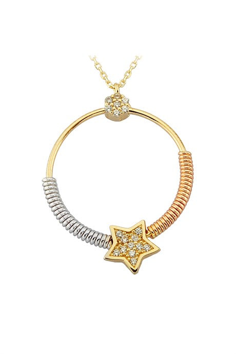 Collier étoile de cercle de printemps en or massif | 14K (585) | 2,54 grammes