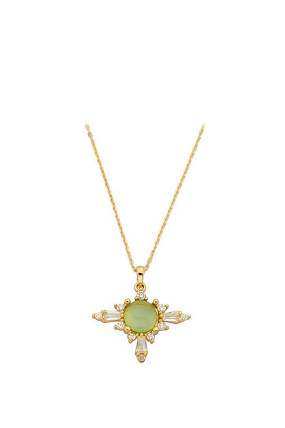 Solid Gold Green Baguette Gemstone Necklace | 14K (585) | 2.10 gr