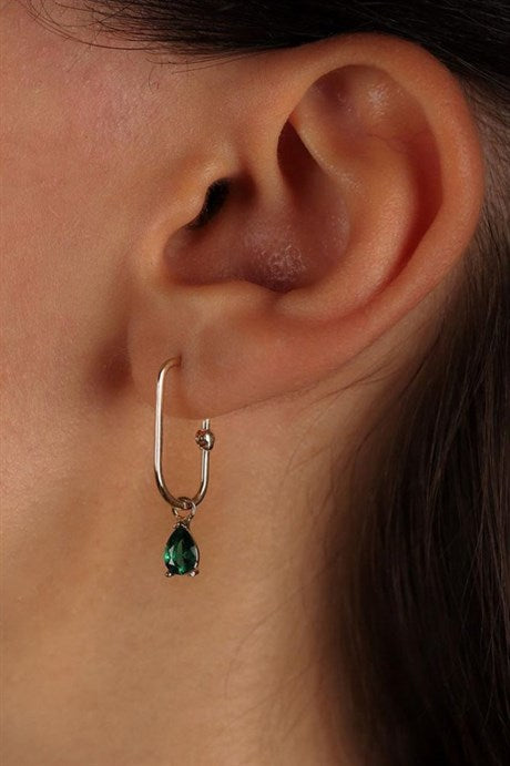 Solid Gold Green Drop Gemstone Earring | 14K (585) | 1.99 gr