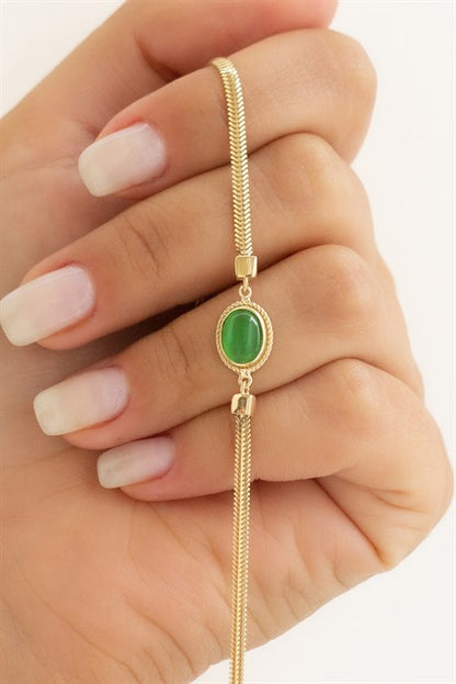 Solid Gold Green Gemstone Bracelet | 14K (585) | 4.05 gr