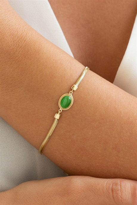 Pulsera de piedras preciosas verdes de oro macizo | 14K (585) | 4,05 gramos