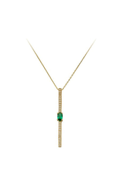 Solid Gold Green Gemstone Stick Necklace | 14K (585) | 1.89 gr