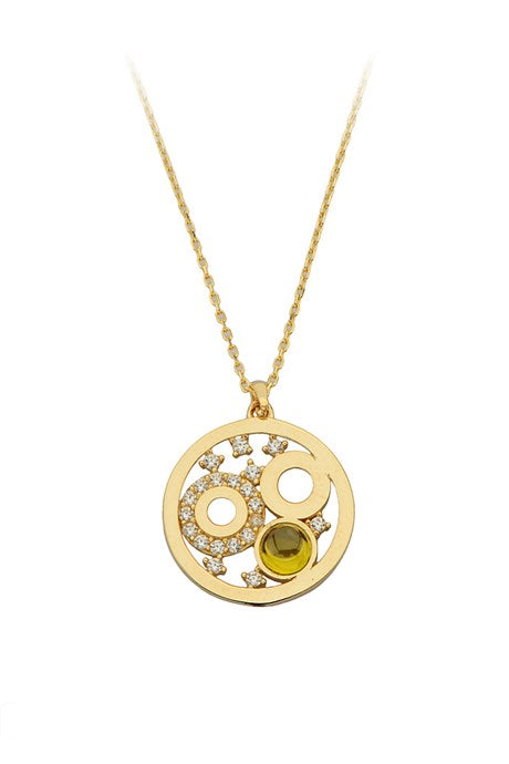 Solid Gold Green Gemstone Circle Necklace | 14K (585) | 2.72 gr