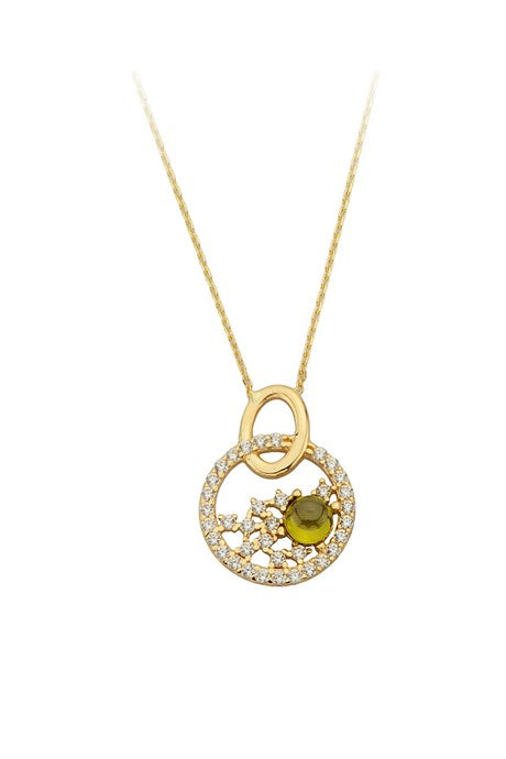 Solid Gold Green Gemstone Circle Necklace | 14K (585) | 2.38 gr