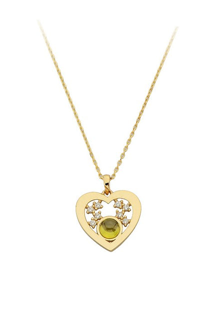 Collar de corazón de piedras preciosas verdes de oro macizo | 14K (585) | 2,19 gramos