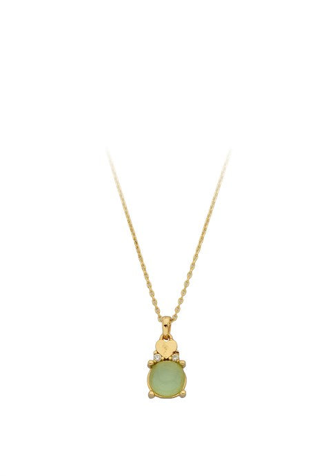 Solid Gold Green Gemstone Heart Necklace | 14K (585) | 1.65 gr