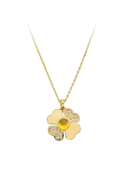 Solid Gold Green Gemstone Heart Clover Necklace | 14K (585) | 2.24 gr