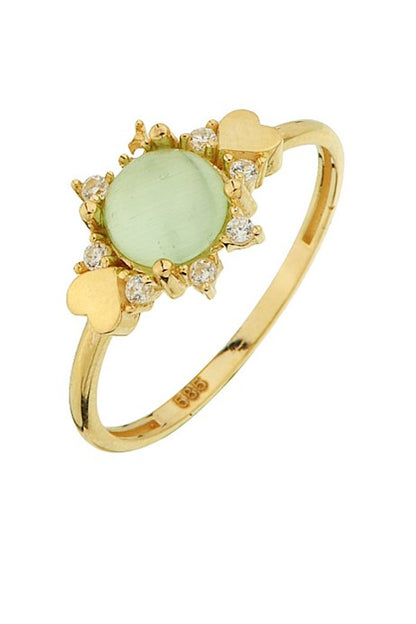 Solid Gold Green Gemstone Heart Ring | 14K (585) | 1.48 gr