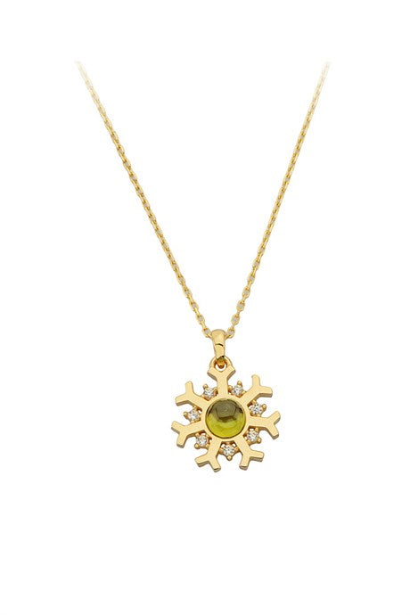 Solid Gold Green Gemstone Snowflake Necklace | 14K (585) | 2.15 gr