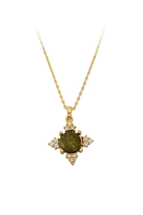 Solid Gold Green Gemstone Necklace | 14K (585) | 2.10 gr