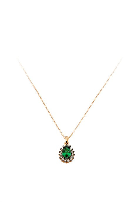 Solid Gold Green Gemstone Necklace | 14K (585) | 1.89 gr