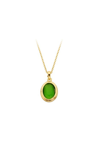 Solid Gold Green Gemstone Necklace | 14K (585) | 2.18 gr