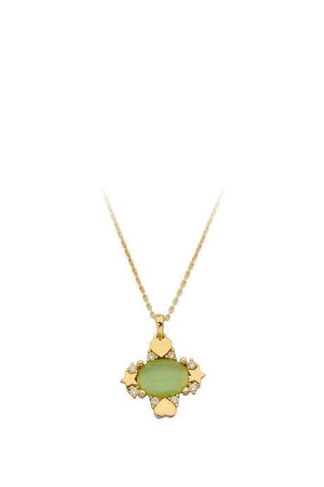 Solid Gold Green Gemstone Necklace | 14K (585) | 2.09 gr