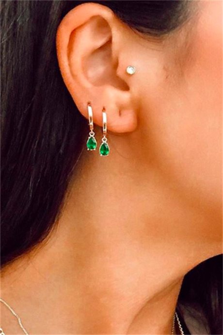 Solid Gold Green Gemstone Earring | 14K (585) | 1.94 gr