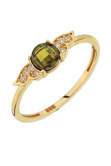 Solid Gold Green Gemstone Angel Wing Ring | 14K (585) | 1.42 gr
