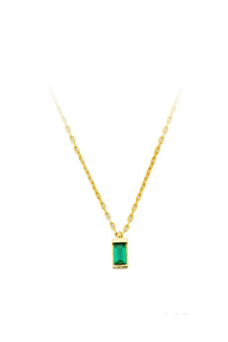 Collar de oro macizo con diseño de piedras preciosas verdes | 14K (585) | 1,55 gramos