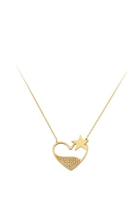 Collar de corazón de estrella de oro macizo | 14K (585) | 2,31 gramos