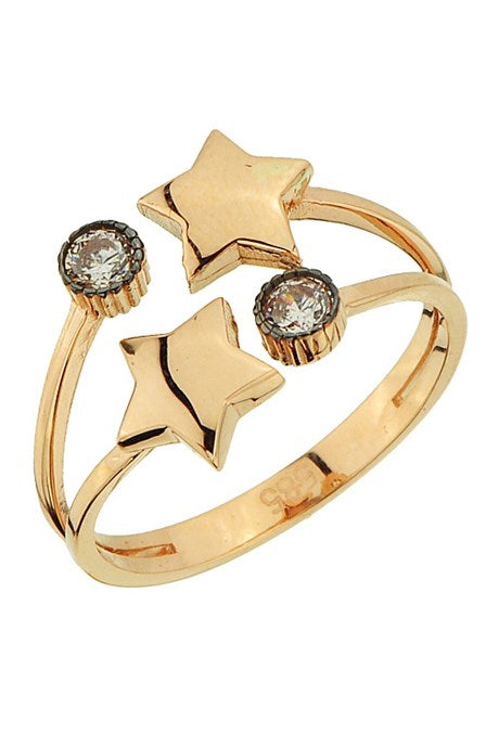 Collar de piedras preciosas de oro macizo Estrella con anillo figura | 14K (585) | 2,72 gramos | Anillo ajustable