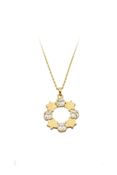 Solid Gold Star Circle Necklace | 14K (585) | 2.64 gr