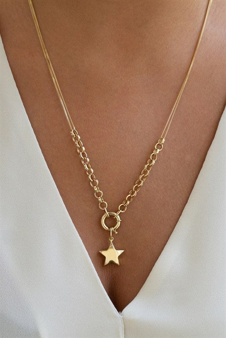 Collar de estrella de oro macizo | 14K (585) | 7,46 gramos