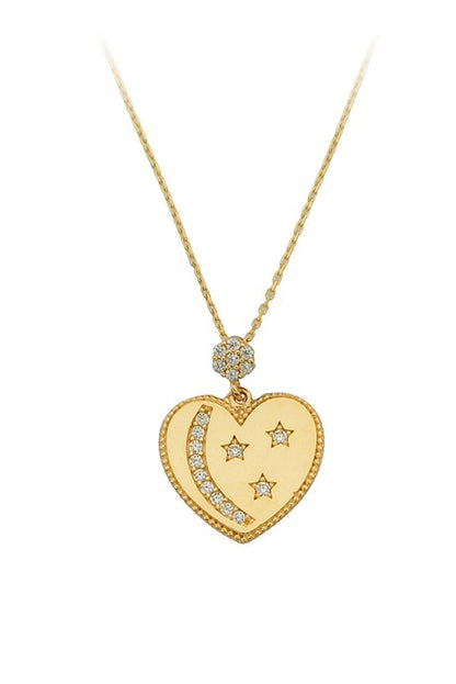 Solid Gold Star Motif Heart Necklace | 14K (585) | 2.52 gr